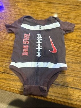 6 for $10 Nike Ohio State Brown Infant Football Bodysuit with Red Logo